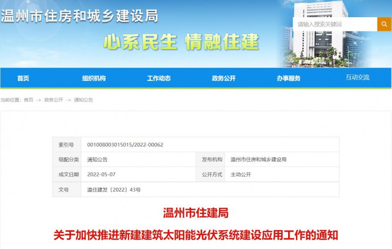 浙江溫州：政府、國企投資建筑光伏占比不低于12%，其他公共建筑不低于10%！